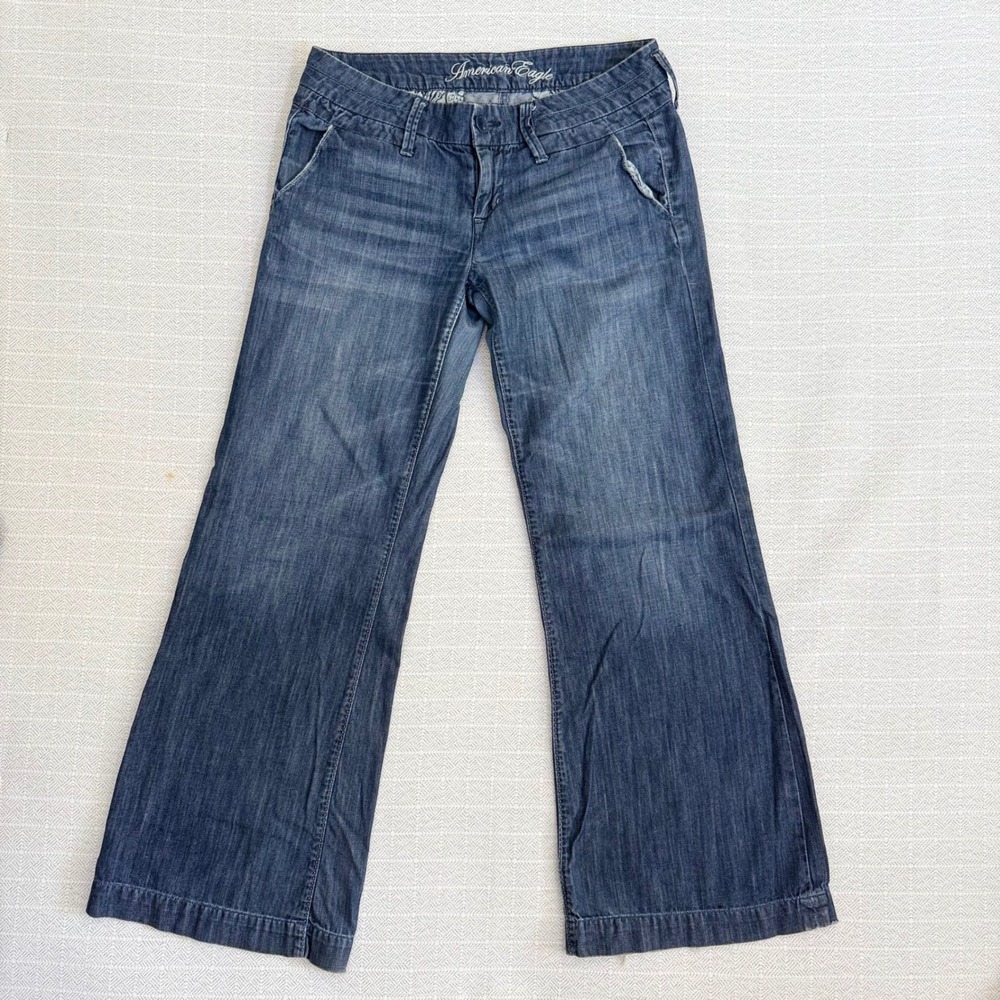 American Eagle Women 10 Reg Wide Leg Jeans Medium Wash Cotton Denim